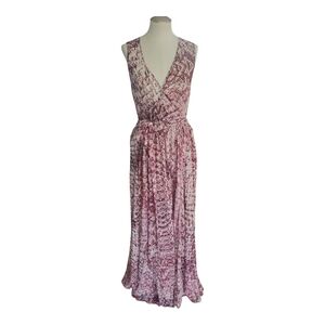 Olivaceous Pink Snake Print Sheer V-Neck Mini Dress – Size M